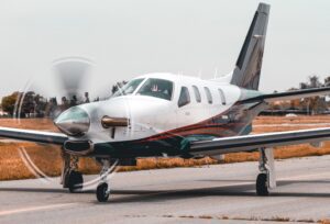 Red, black and white private jet.